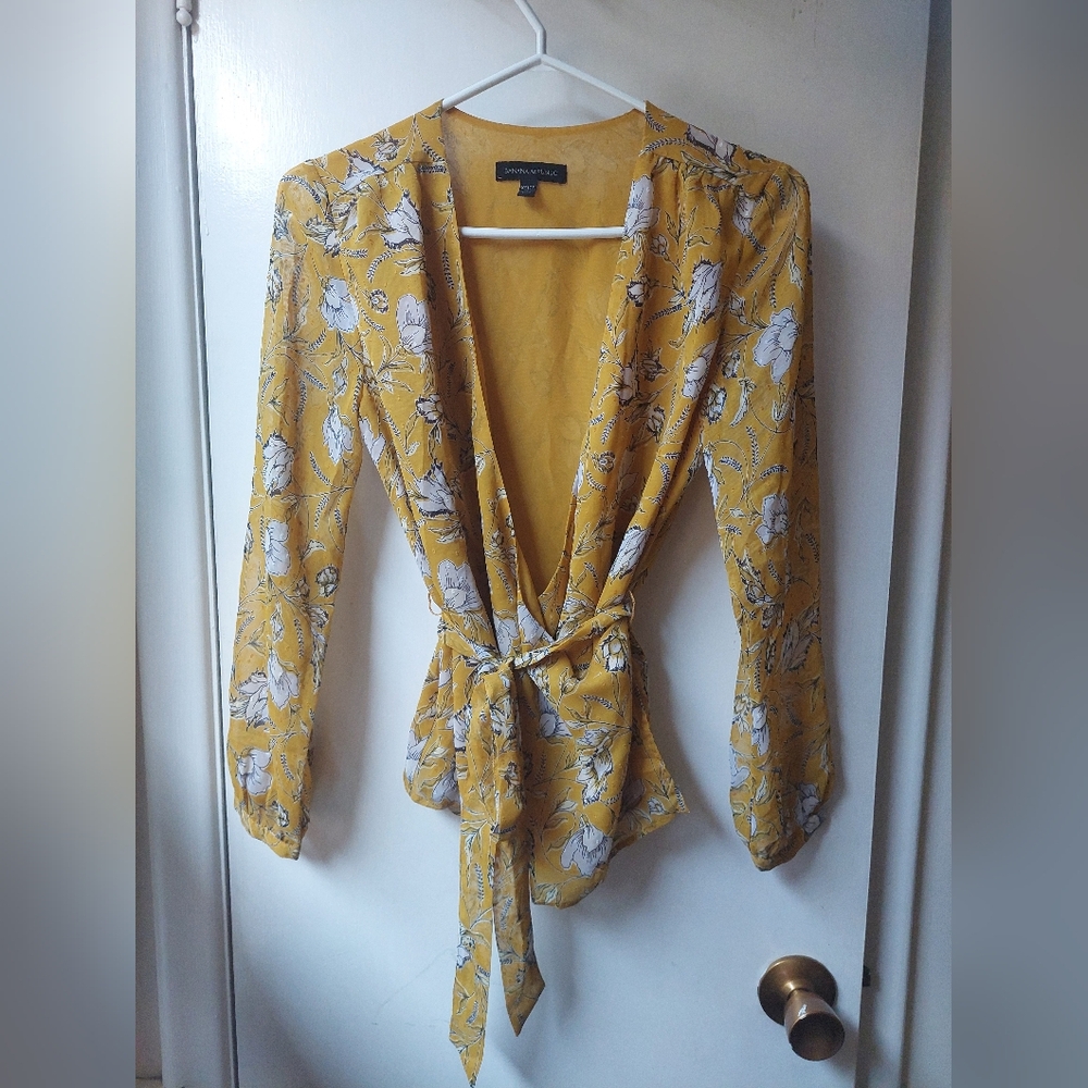 Banana Republic Yellow Floral Wrap Blouse